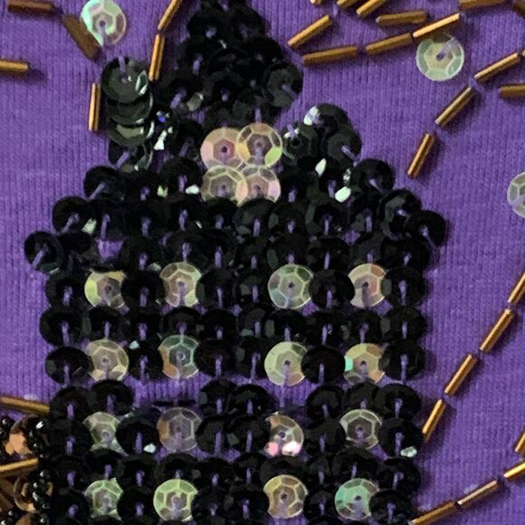 Women's Halloween T-Shirt LARGE Purple Haunted House Beaded Sequins Long Sleeve - Picture 4 of 16